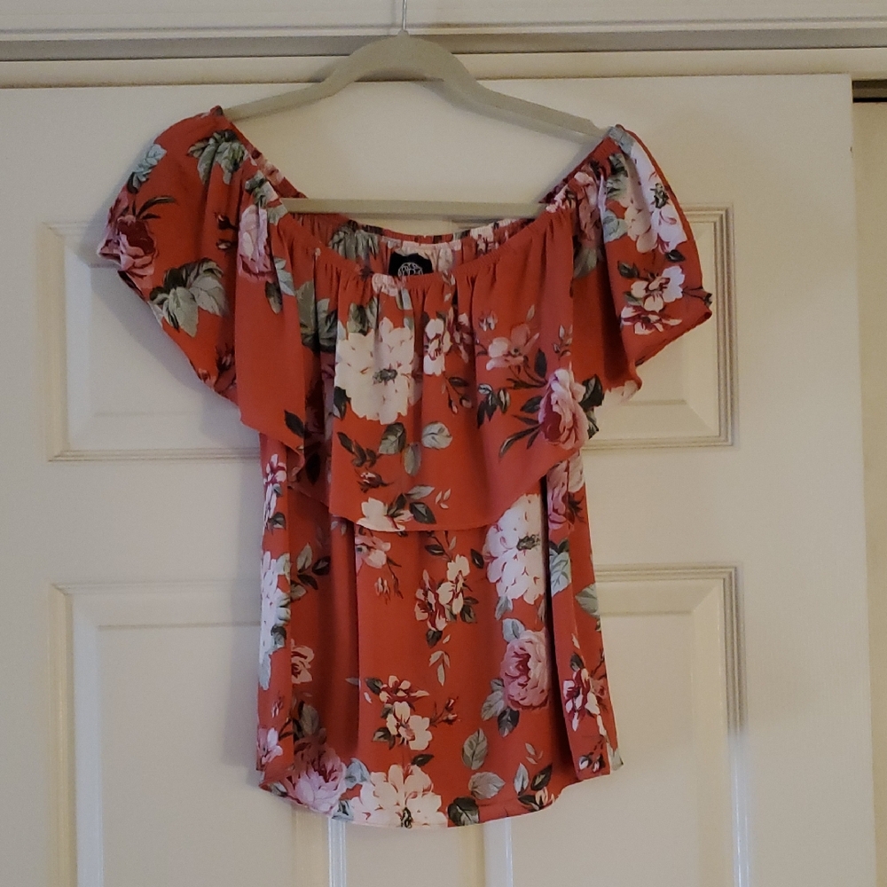 Bobeau Orange Floral Off Shoulder Top - Sz. Small - NWOT